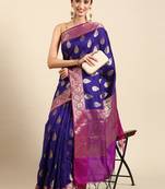 SWATIKA Purple silk blend Traditional banarasi silk Women's  Saree With Blouse piece