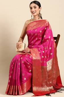 SWATIKA Pink silk blend Traditional banarasi silk Women's  Saree With Blouse piece