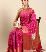 SWATIKA Pink silk blend Traditional banarasi silk Women's  Saree With Blouse piece