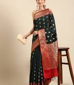 SWATIKA Green silk blend Traditional banarasi silk Women's  Saree With Blouse piece