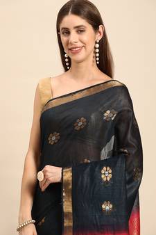 SWATIKA Blue silk blend Traditional bhagalpuri Women's  Saree With Blouse piece