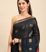 SWATIKA Blue silk blend Traditional bhagalpuri Women's  Saree With Blouse piece