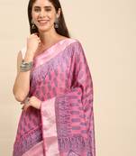 SWATIKA Pink silk blend Traditional bhagalpuri Women's  Saree With Blouse piece
