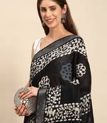 SWATIKA Black pure cotton Traditional batik Women's  Saree With Blouse piece