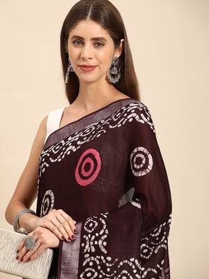 SWATIKA Brown pure cotton Traditional batik Women's  Saree With Blouse piece 1