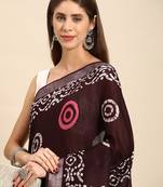 SWATIKA Brown pure cotton Traditional batik Women's  Saree With Blouse piece