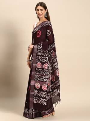 SWATIKA Brown pure cotton Traditional batik Women's  Saree With Blouse piece 4