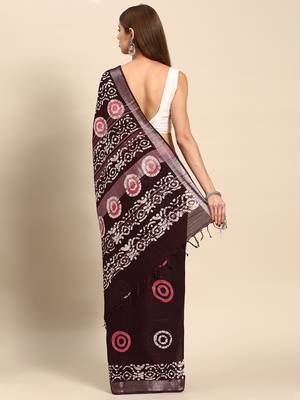 SWATIKA Brown pure cotton Traditional batik Women's  Saree With Blouse piece 5