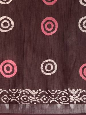 SWATIKA Brown pure cotton Traditional batik Women's  Saree With Blouse piece 6