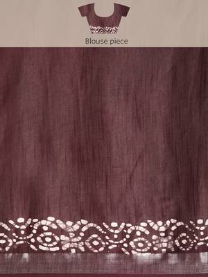SWATIKA Brown pure cotton Traditional batik Women's  Saree With Blouse piece 10