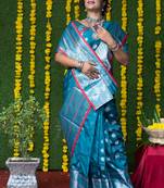 SKY BLUE BANARASI SILK SAREE WITH WEAVIVNG WORK 