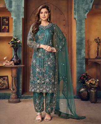 Green embroidered net salwar kameez 1
