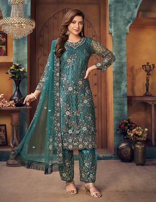 Green embroidered net salwar kameez 2