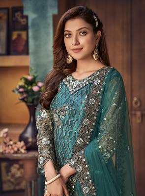 Green embroidered net salwar kameez 3