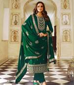 GREEN INDIAN BRIDALWEAR DOLA SILK MULTI THREAD & ZARI WITH SEQUENCE & CODING EMBROIDERED SALWAR KAMEEZ