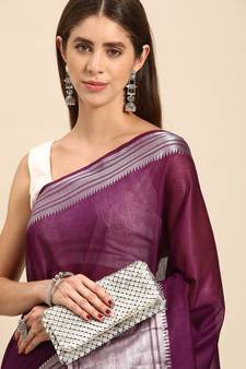 SWATIKA Purple silk blend Traditional bhagalpuri Women's  Saree With Blouse piece
