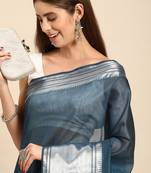 SWATIKA Blue silk blend Traditional bhagalpuri Women's  Saree With Blouse piece