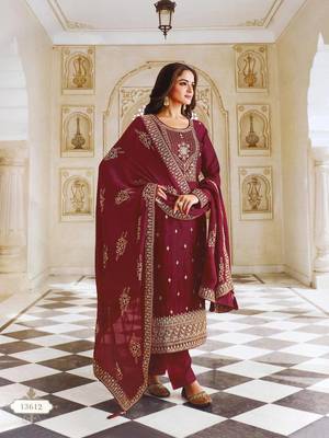 RED INDIAN BRIDALWEAR DOLA SILK MULTI THREAD & ZARI WITH SEQUENCE & CODING EMBROIDERED SALWAR KAMEEZ 1