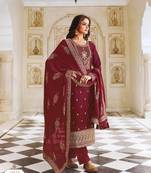 RED INDIAN BRIDALWEAR DOLA SILK MULTI THREAD & ZARI WITH SEQUENCE & CODING EMBROIDERED SALWAR KAMEEZ