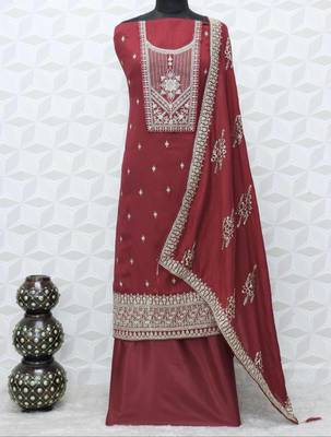 RED INDIAN BRIDALWEAR DOLA SILK MULTI THREAD & ZARI WITH SEQUENCE & CODING EMBROIDERED SALWAR KAMEEZ 2