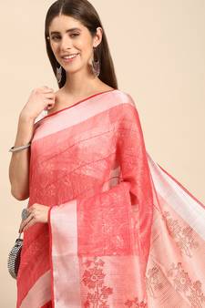 SWATIKA Peach silk blend Traditional bhagalpuri Women's  Saree With Blouse piece