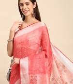 SWATIKA Peach silk blend Traditional bhagalpuri Women's  Saree With Blouse piece
