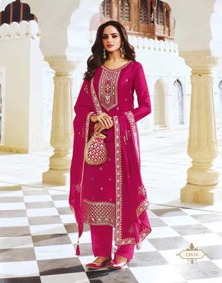 PINK INDIAN BRIDALWEAR DOLA SILK MULTI THREAD & ZARI WITH SEQUENCE & CODING EMBROIDERED SALWAR KAMEEZ 1