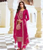 PINK INDIAN BRIDALWEAR DOLA SILK MULTI THREAD & ZARI WITH SEQUENCE & CODING EMBROIDERED SALWAR KAMEEZ