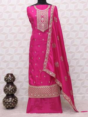 PINK INDIAN BRIDALWEAR DOLA SILK MULTI THREAD & ZARI WITH SEQUENCE & CODING EMBROIDERED SALWAR KAMEEZ 2