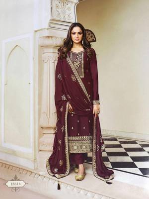 MAROON INDIAN BRIDALWEAR DOLA SILK MULTI THREAD & ZARI WITH SEQUENCE & CODING EMBROIDERED SALWAR KAMEEZ 1