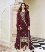 MAROON INDIAN BRIDALWEAR DOLA SILK MULTI THREAD & ZARI WITH SEQUENCE & CODING EMBROIDERED SALWAR KAMEEZ