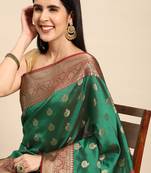 SWATIKA Green silk blend Traditional banarasi silk Women's  Saree With Blouse piece