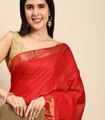 SWATIKA Red silk blend Traditional bhagalpuri Women's  Saree With Blouse piece