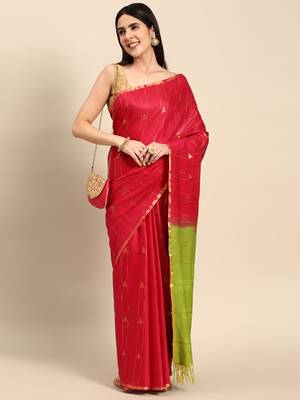 SWATIKA Pink silk blend Traditional bhagalpuri Women's  Saree With Blouse piece 2