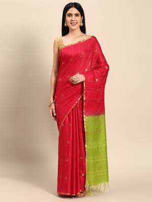 SWATIKA Pink silk blend Traditional bhagalpuri Women's  Saree With Blouse piece 3