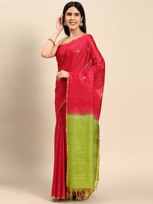 SWATIKA Pink silk blend Traditional bhagalpuri Women's  Saree With Blouse piece 4