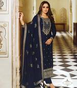 BLUE INDIAN BRIDALWEAR DOLA SILK MULTI THREAD & ZARI WITH SEQUENCE & CODING EMBROIDERED SALWAR KAMEEZ