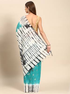 SWATIKA Green silk blend Traditional bhagalpuri Women's  Saree With Blouse piece 3