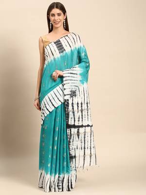SWATIKA Green silk blend Traditional bhagalpuri Women's  Saree With Blouse piece 9
