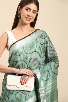 SWATIKA Green pure cotton Traditional bhagalpuri Women's  Saree With Blouse piece