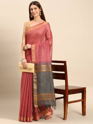 SWATIKA Pink silk blend Traditional bhagalpuri Women's  Saree With Blouse piece 2