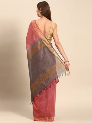 SWATIKA Pink silk blend Traditional bhagalpuri Women's  Saree With Blouse piece 3
