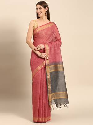 SWATIKA Pink silk blend Traditional bhagalpuri Women's  Saree With Blouse piece 9