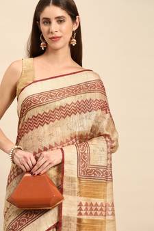 SWATIKA Brown silk blend Traditional bhagalpuri Women's  Saree With Blouse piece