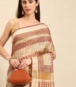 SWATIKA Brown silk blend Traditional bhagalpuri Women's  Saree With Blouse piece
