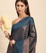 SWATIKA Grey silk blend Traditional bhagalpuri Women's  Saree With Blouse piece