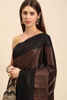 SWATIKA Black silk blend Traditional bhagalpuri Women's  Saree With Blouse piece