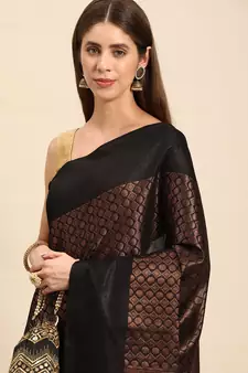 SWATIKA Black silk blend Traditional bhagalpuri Women's  Saree With Blouse piece