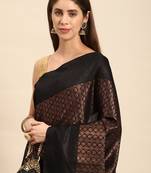 SWATIKA Black silk blend Traditional bhagalpuri Women's  Saree With Blouse piece