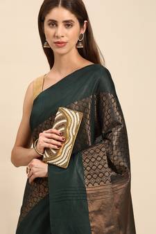 SWATIKA Green silk blend Traditional bhagalpuri Women's  Saree With Blouse piece